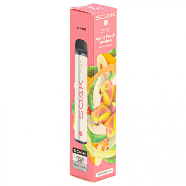 SOAK X ZERO Apple peach bonbon 1500 затяжек (без никотина) в Санкт-Петербурге